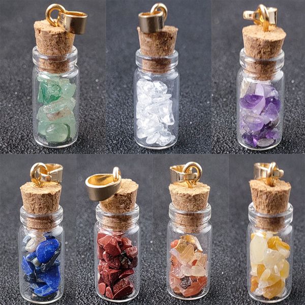 

handmade energy crystal stone mini glass bottle pendant necklaces for women men lovers lucky jewelry with rope chain, Silver