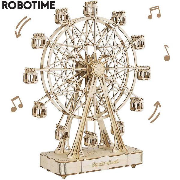 Robotime Rolife 232 stücke Drehbare DIY 3D Riesenrad Holz Modell Baustein Kits Montage Spielzeug Geschenk für Kinder Erwachsene TGN01 Q0624