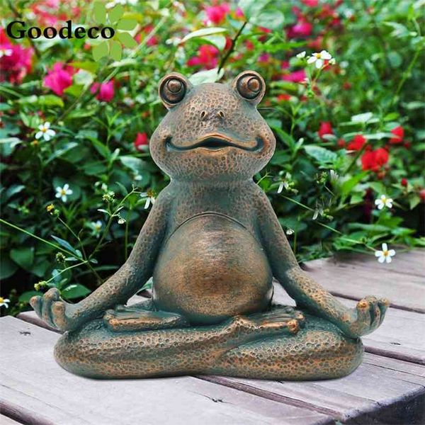 Goodeco Mini Yoga Rã Estátua Jardim Decoração Acessórios Meditando Miniature Figurine Estatuetas Casas Miniaturas 210804