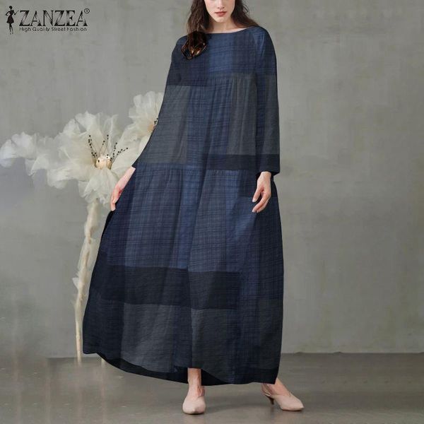 

casual dresses women's autumn sundress zanzea 2021 long sleeve baggy vestidos female o neck vintage check dress plaid robe plus size 5x, Black;gray