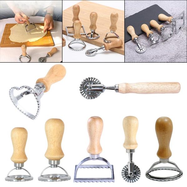 

baking moulds ravioli stamp cutter mold wooden handle for pasta kitchen attachment