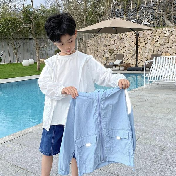 

jackets 2021 spring summer boys jacket sun protection zipper hooded outwear casual kids children clothing 2-12 years old, Blue;gray