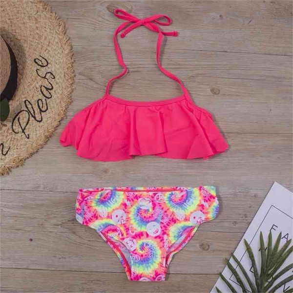 

falbala kids swimwear swimsuit print girls kid bikini set 5-14 years children bandage swimming suit beachwear a247 210702, White;black