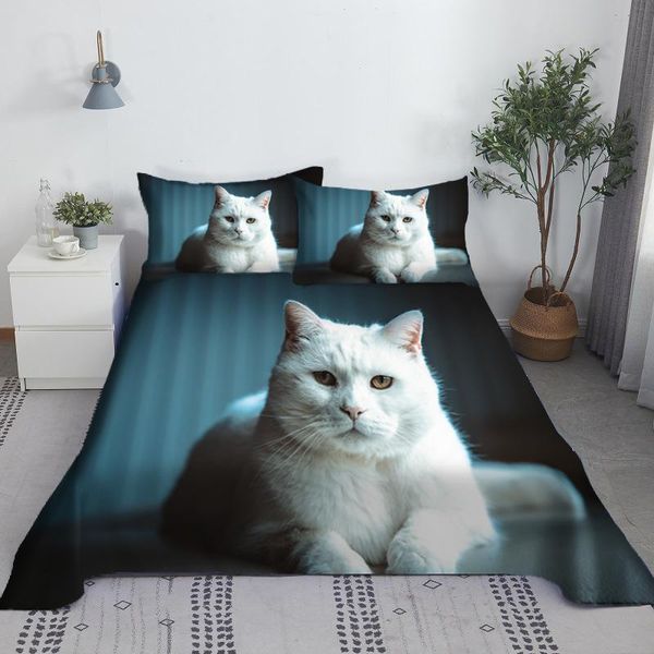 

sheets & sets lovely cat bed sheet set digital printing polyester flat with case print bedding 1.2/1.5/1.8/2.0m