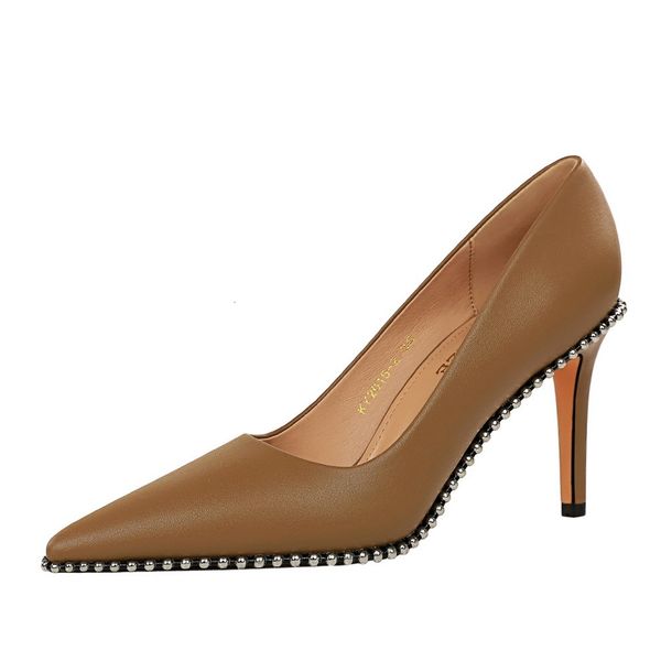 

dress shoes high heels women pointed toe pumps metal beads design pu leather ladies shoes arrival, Black