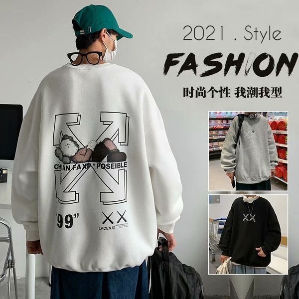 

round neck sweater men's fashion ins high street hip hop autumn hoodless oversize youth coat, Black