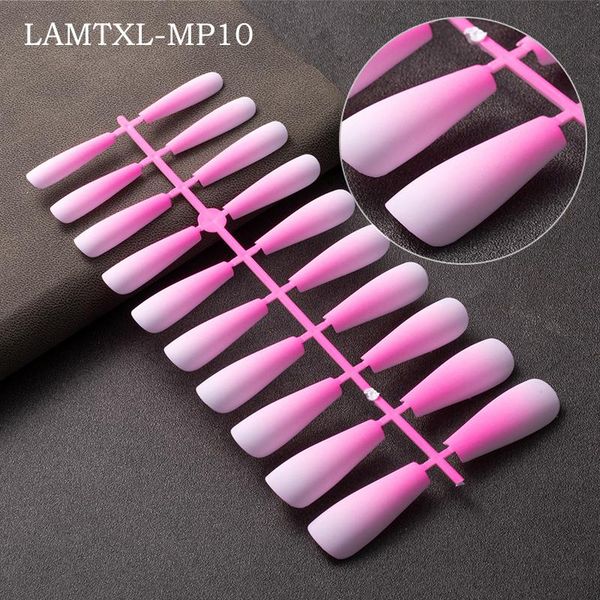 

false nails 20 pcs gradient matte long coffin ballerina full cover press on fake manicure nail art tips, Red;gold