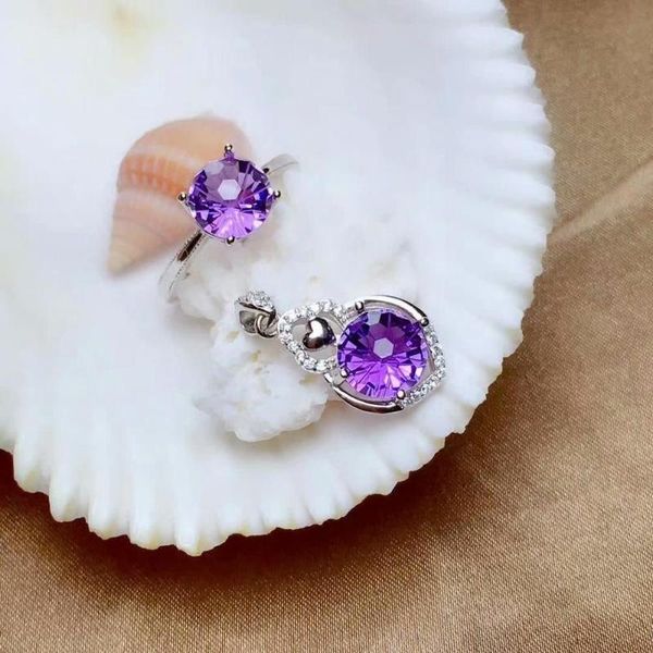 

shilovem 925 sterling silver piezoelectricity amethyst rings pendants fine jewelry send necklace wedding plant mtz080819agz bracelet, earrin, Black