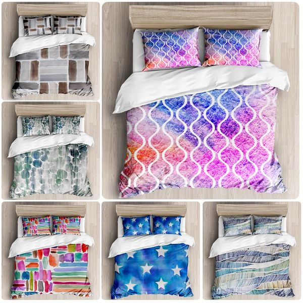 

bedding sets simple 3d print multicolor color block stitching pattern set duvet cover pillowcases 2/3pcs luxury bed