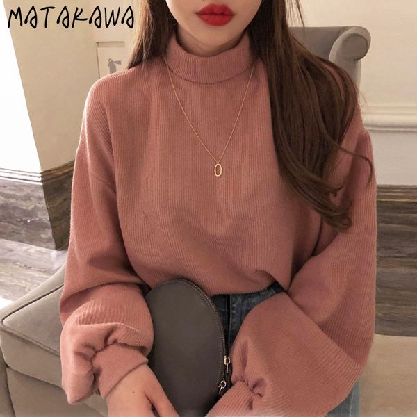 

simple high neck loose women's sweatshirt korean chic autumn retro pit strip hedging lantern sleeve hoodie coat women 210506, Black