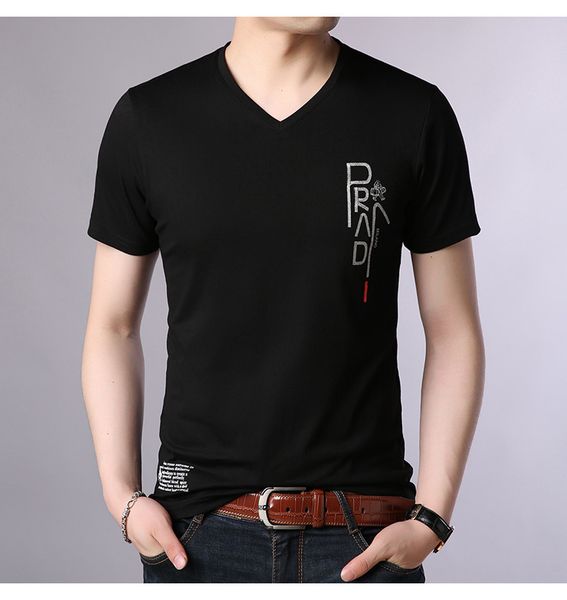 

5 styles mens t shirt short sleeve cotton t-shirt casual slim fit solid color letter printing fashion tee male clothing, White;black