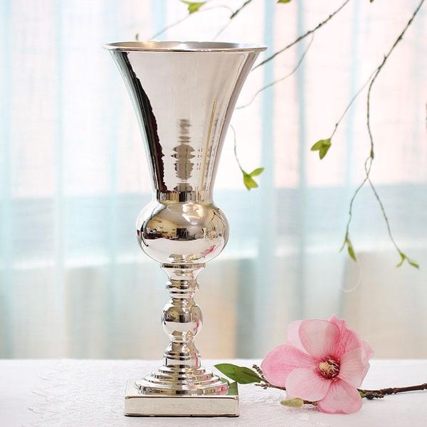 

party decoration 52cm tall ,wholesale heavy large floor sliver mental flower vases