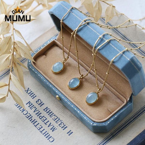 

chains romantic sweet star sea blue ellipse clear stone pendant necklaces for women female wedding jewelry accessories, Silver