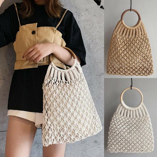 

shopping bags women boho woven handbag summer beach tote straw bag rattan casual shoulder fashion hollow solid travel