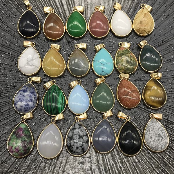 

reiki healing jewelry water drop natural stone pendant quartz lapis opal pink crystal pendants diy earrings necklaces women, Silver