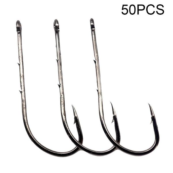 

50pcs fish baitholder hook fishing jig hooks worm bait holder high carbon steel double back stab long handle single tube