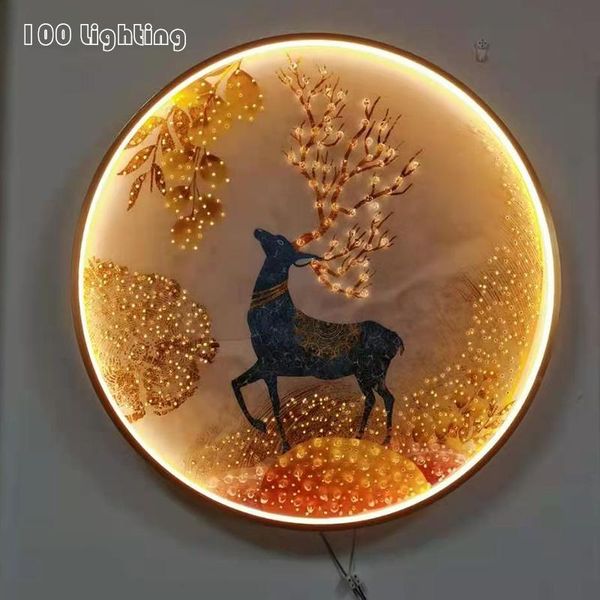 

chinese style led wall lights deer fish bird flower living room restaurant aisle sconce round light fixtures home deco lamp