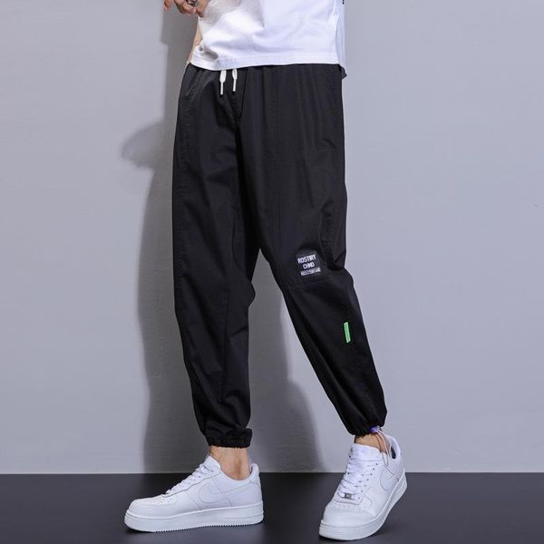 

men's pants casual summer korean trend fashion student 9% cotton loose legged sports, Black
