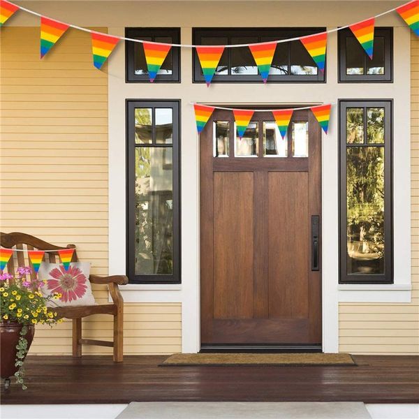 

party decoration rainbow pennant banner colorful stripes string flags for garden restaurant courtyard dc120