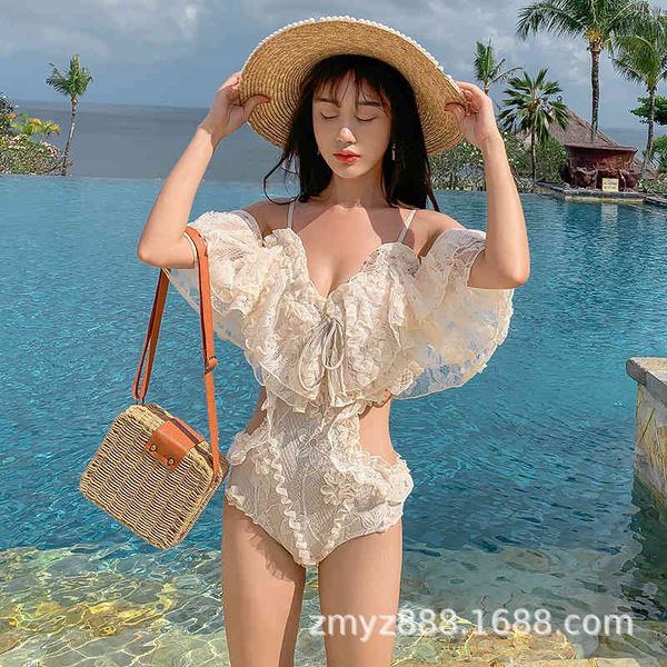 

Girl, 2021 One Piece Swimsuit Pure Color Fairy, Fanlaisi, White;black