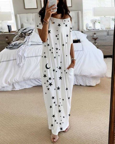 

star women's casual dresses moon print short sve long drs, Black;gray
