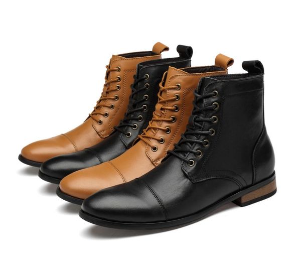 

men boots leather plus size knight lace up ankle brithsh motorcycle boot for mens shoes zapatos de hombre, Black