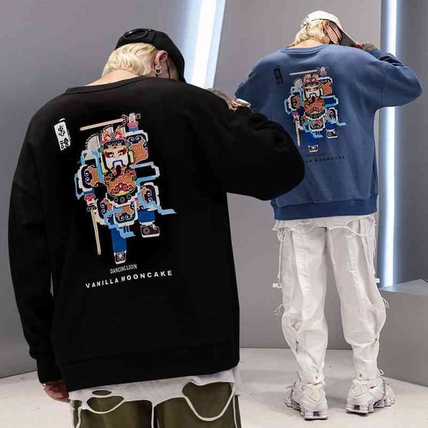 

autumn 2021 new youth street fashion pullover printed men's long sleeve sweater, Black