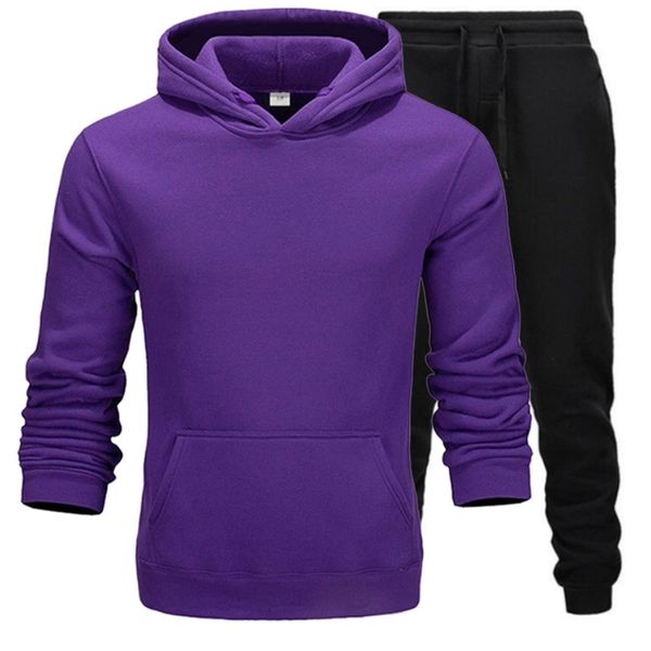 

sports fashion hoodie men's suit pure color + sweatshirt spring and autumn hooded fleece pullover 2-piece set, Gray