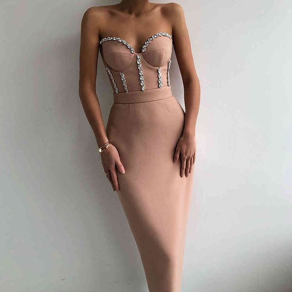 

casual dresses strapless women dress bandage bodycon elegant beading party evening club midi summer autumn clothes 2kvn, Black;gray