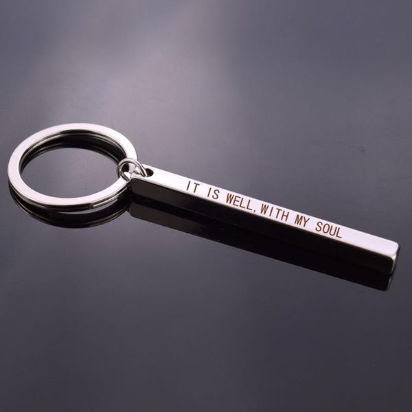 

keychains drop engraved keychain " it is well, with my soul vertical bar keyring pendant key chains religious jewelry, Silver