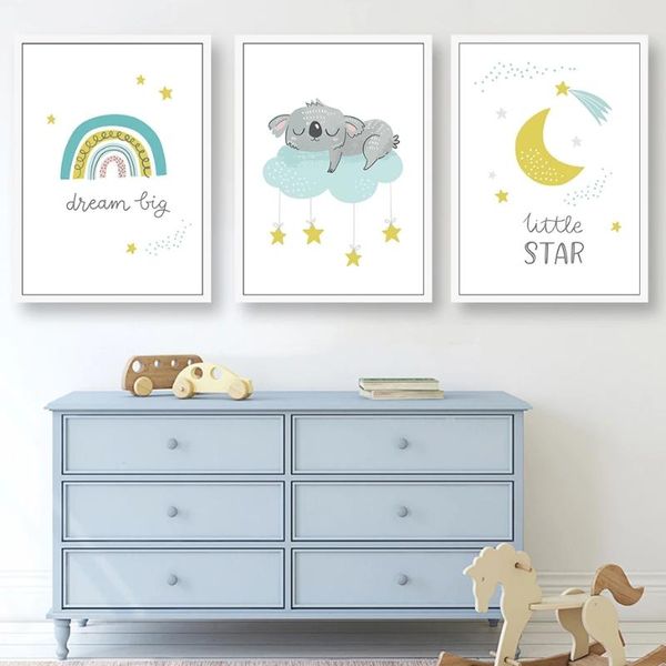 

paintings nursery moon clouds star rainbow sleeping quote poster wall art canvas painting modern print baby kids room decoretion interior