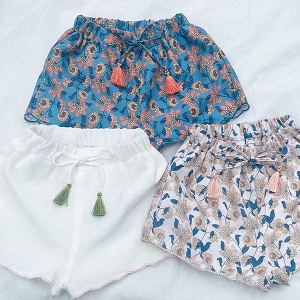 

shorts menoea 2021 fashion girls kids casual summer baby cute floral pants printing drawstring children clothing for 1-7 years, Black