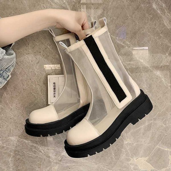 

dress shoes women's platform shoes knit boots hollow -spring fall heavy women's fashion calf's mid-calf 859o, Black