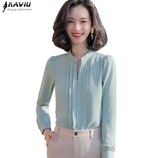 

fashion women shirts elegant v-neck long sleeve chiffon blouse office work wear for spring 210604, White