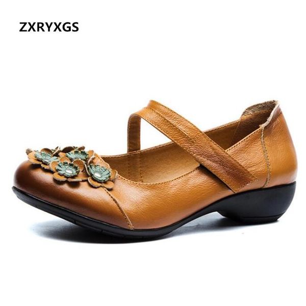 

handmade flowers genuine leather shoes fashion low heel soft bottom comfortable woman 2021 spring casual dress, Black