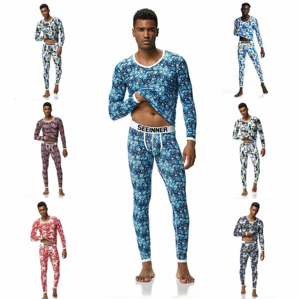 

men's sleepwear long johns cotton organic natural solid thermal underclothes underpants down autumn and winter warm sleep bottom leg, Black;brown