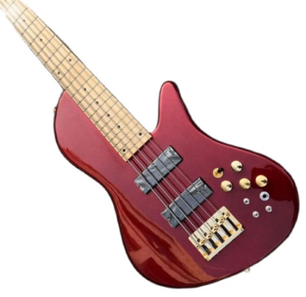 

made exclusively. metal red butterfly 5 string gray bass guitar, factory custom neck electric bass through body 9v active pickup guitars gui
