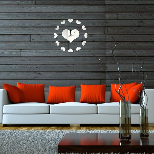

wall clocks loving heart shape 3d real big clock rushed mirror sticker diy living room decor fashion watches arrival quartz