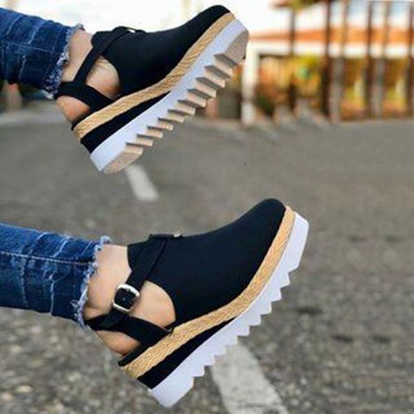 

women flat shoes summer solid color thick bottom women's sandals fashion casual style, Black