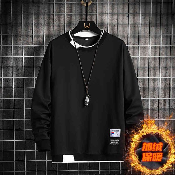 

hoodies sweater fleece 2021 plush thickened long sleeve t-shirt men's korean version loose youth simple bottom coat, Black