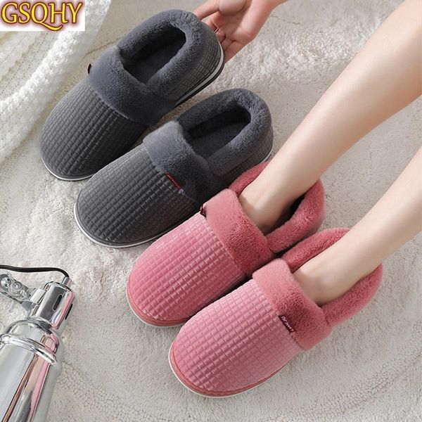 

women winter slippers home shoes ladies warm plush indoor casual flats couple comfort 2021 female plus size footwear, Black