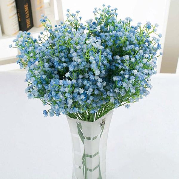 Dekoratif Çiçekler Çelenk DIY Açık Mavi Yapay Çiçek Şube Bebek Nefes Gypsophila Düğün Ev için Sahte Silikon Bitki El Parti