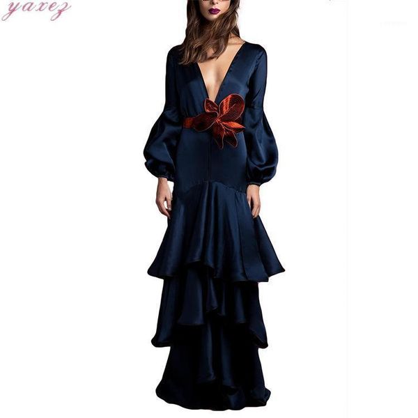 

casual dresses women plus size party night summer ruffle maxi long dress v-neck vintage lantern sleeve pleated, Black;gray