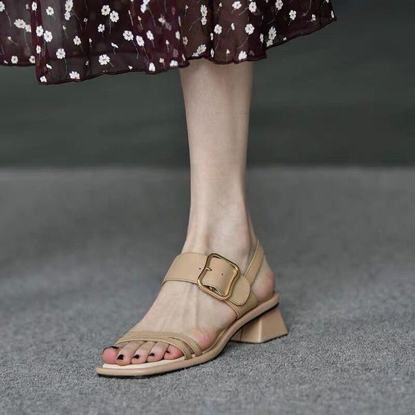 

summer ladies block heels buckle sandals open toe ankle strap rubber sole women casual black shoes dress