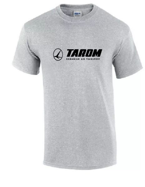 

tarom black logo tee shirt romanian transport airline cotton sport gray t-shirt, White;black
