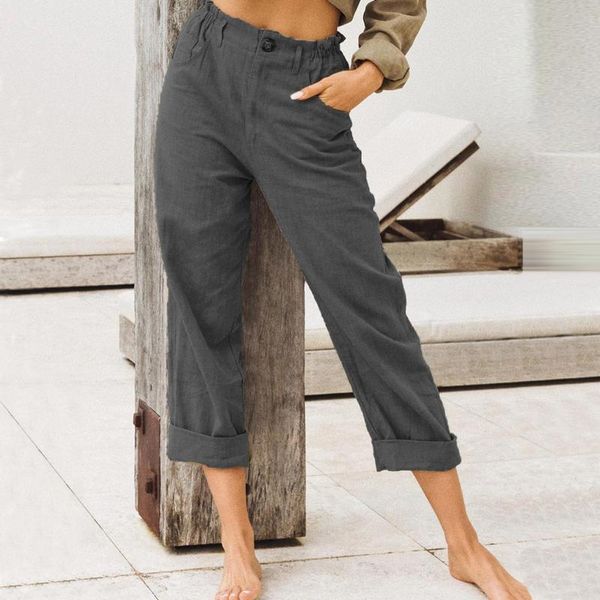 

women's pants & capris women casual harajuku long ankle length trousers 2021 summer autumn plus size solid elastic waist cotton linen b, Black;white