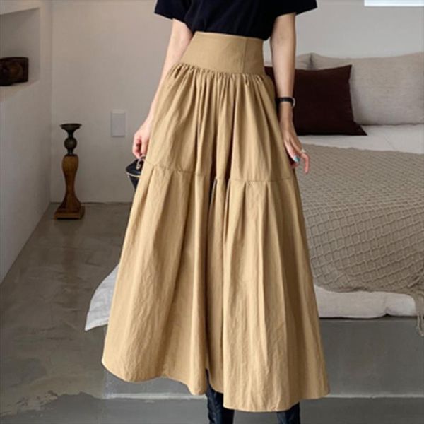 

[ewq] khaki vintage all women skirt match casual high waist half body pleated fashion tide spring summer 2f0609, Black