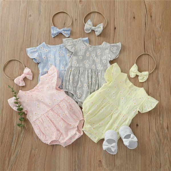 

jumpsuits 0-24m summer floral print rompers born infant baby girls outfits cotton sleeves soft casual clothes, Blue