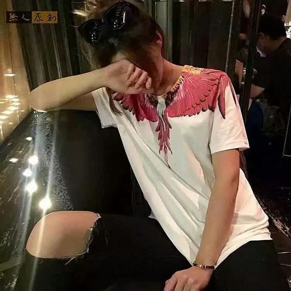 

pink pullover t couple student mb wing round neck short sleeve, White;black