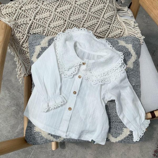 

shirts 2021 spring baby girls white blouses lace collar ruffles sleeve korean style toddlers kids princess cotton, White;black